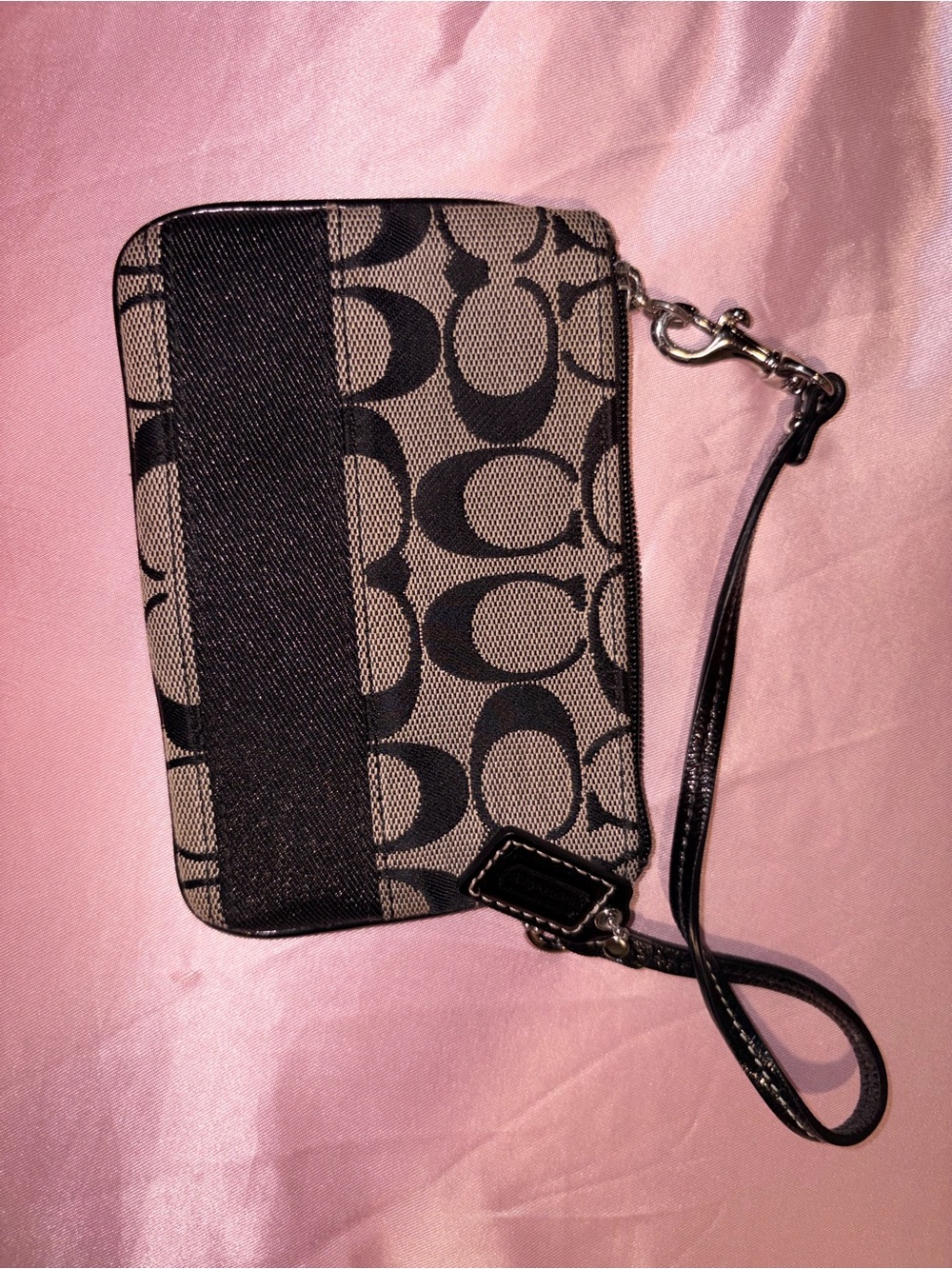 Coach Black & Gray Signature Canvas Wristlet